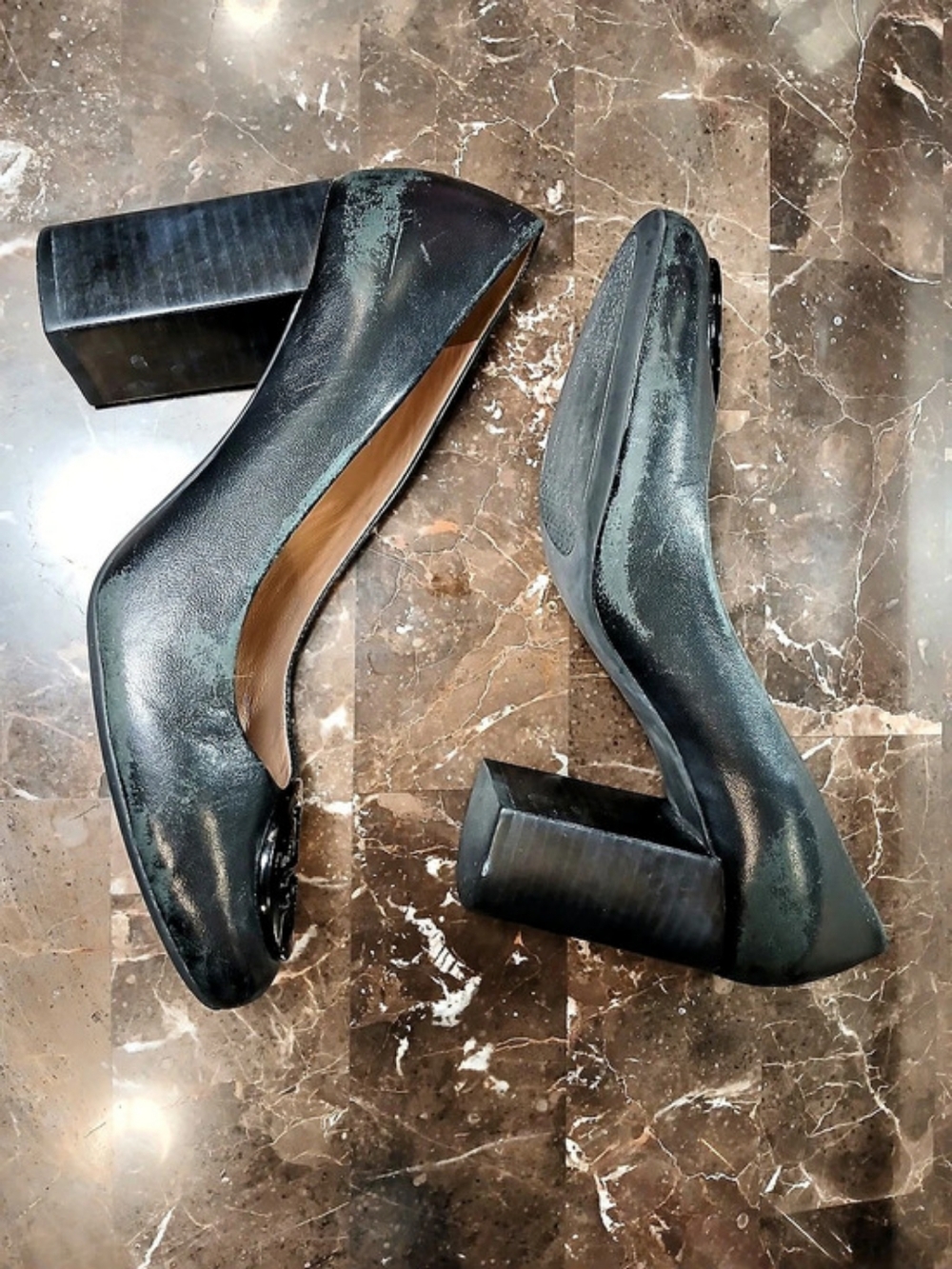 Tory Burch Block Heel Pump Black Leather US 7.5 - Picture 9 of 16